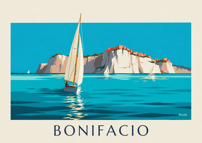 Poster of the white cliffs and sailboats of Bonifacio in Corsica: the full poster