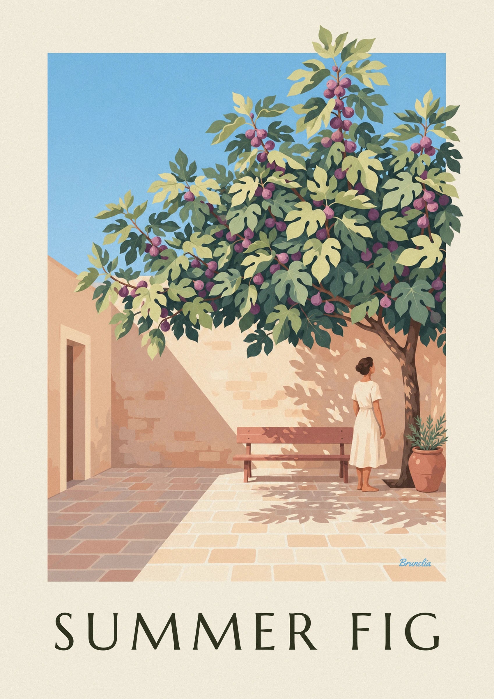 Le feuillage dense du figuier et ses figues violettes, sur fond de ciel bleu
