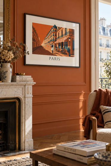 Café waiter with his tray on a Paris terrace poster: framed on the wall