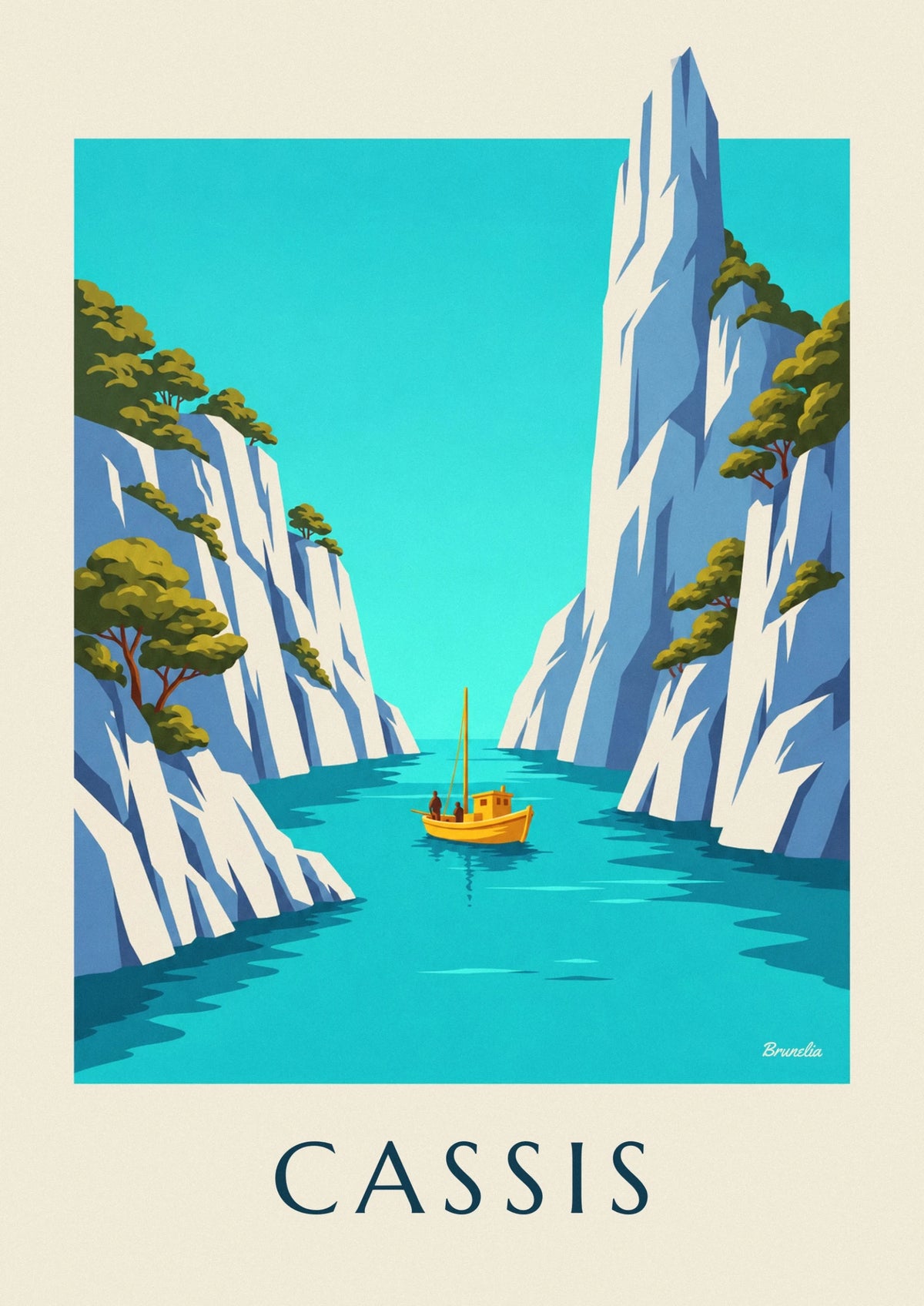 Cassis calanque yellow boat poster