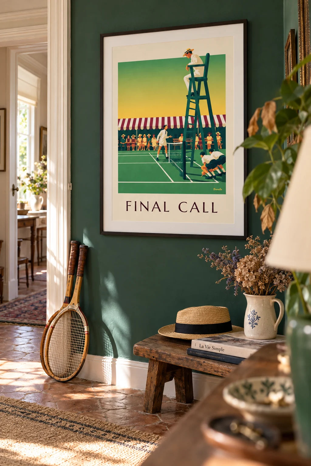Chair umpire at a grass tennis court poster on the wall