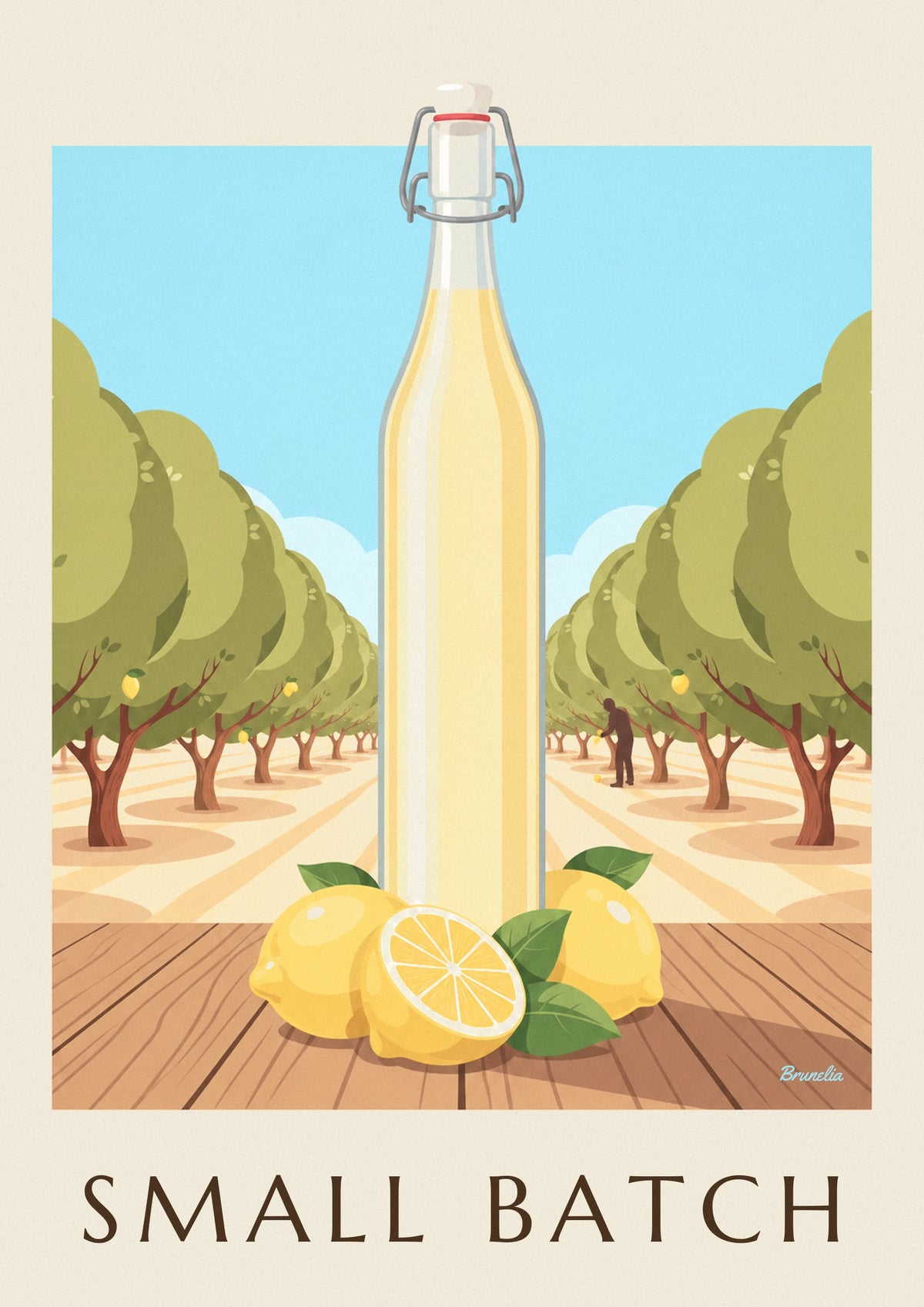 Affiche bouteille de citronnade artisanale et citrons