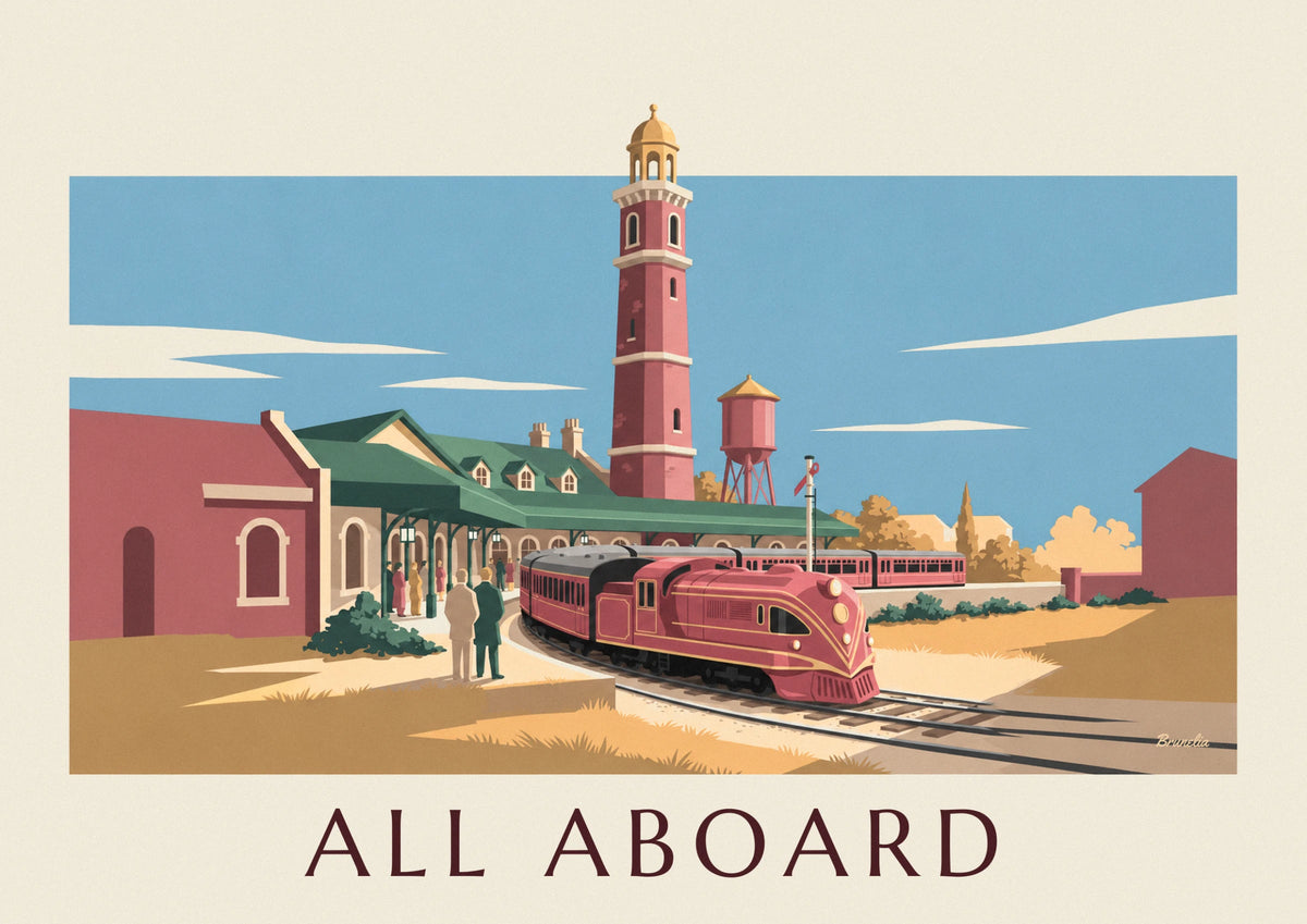 Affiche train électrique miniature et sa gare de modélisme