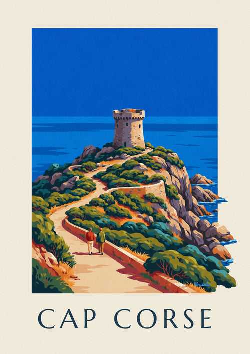 Affiche tour génoise sur la côte du cap Corse : l'affiche entière