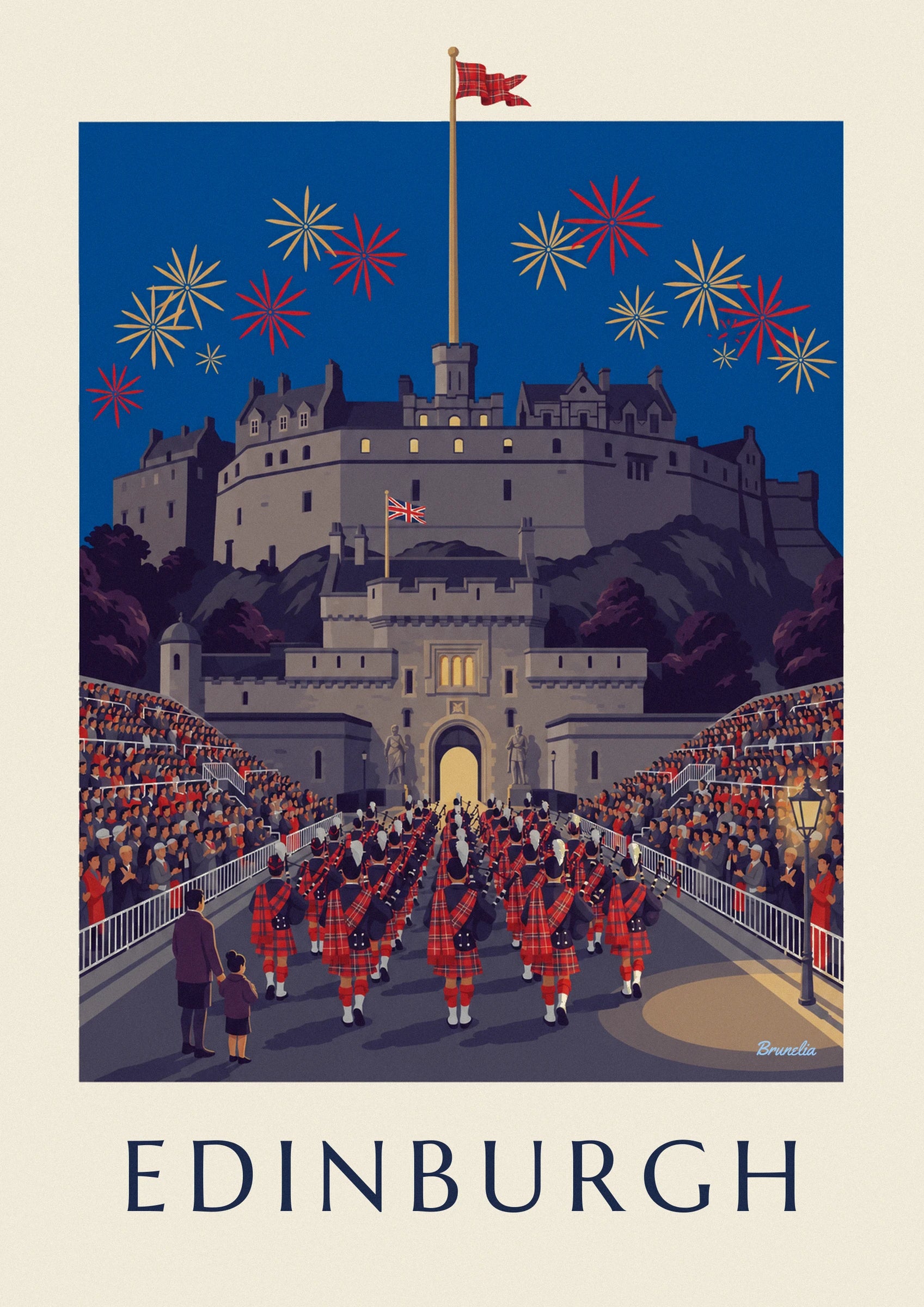 Juliste Edinburghin linna ja Military Tattoo yöllä: lähikuva yksityiskohdasta
