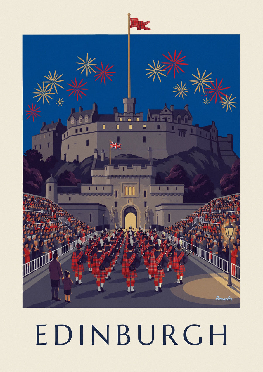 Juliste Edinburghin linna ja Military Tattoo yöllä