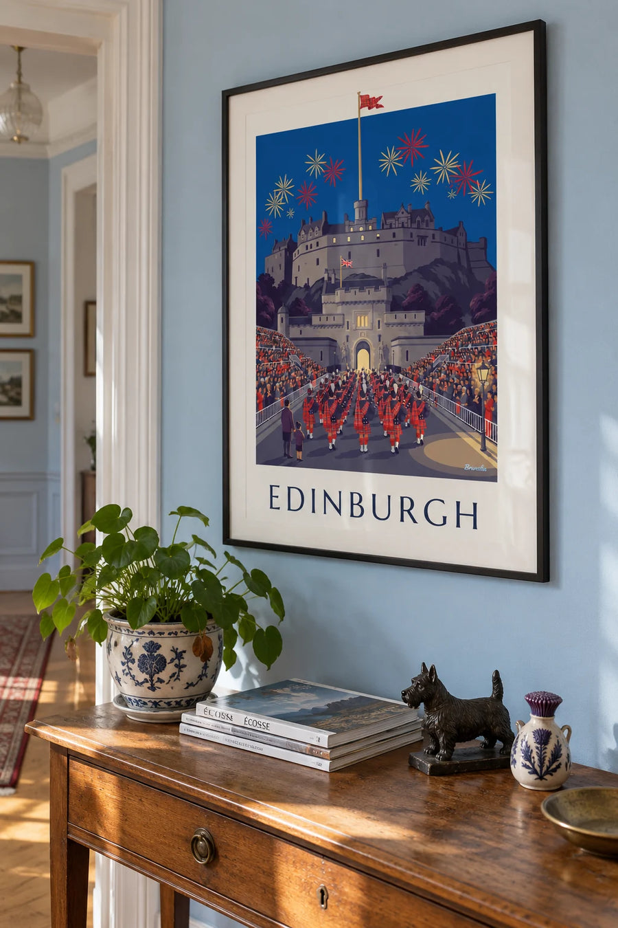 Juliste Edinburghin linna ja Military Tattoo yöllä: kehystettynä seinällä