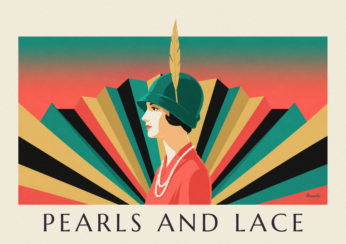 Woman with pearl necklace and cloche hat poster