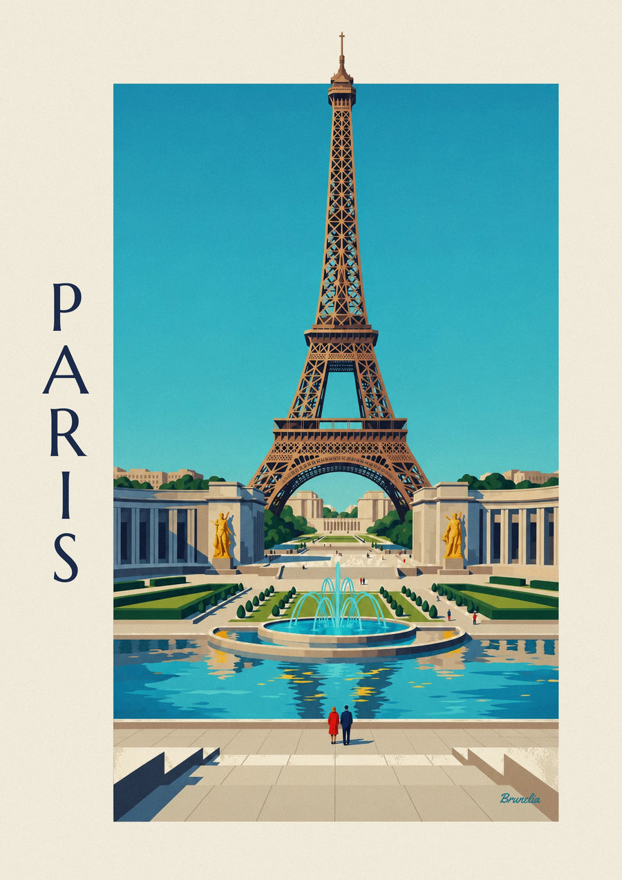 Juliste Chaillot'n palatsi ja Trocadéron suihkulähteet Pariisissa
