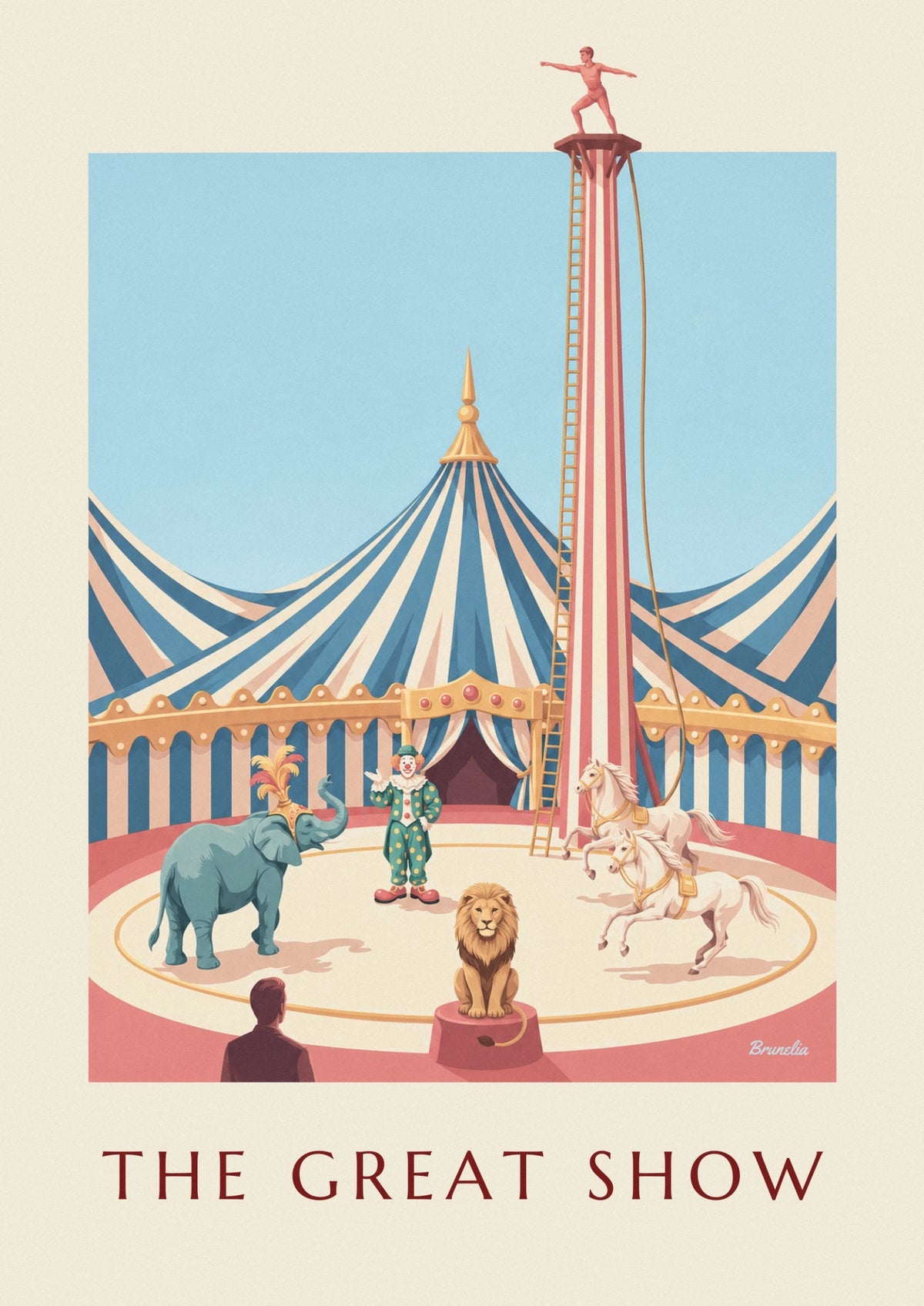 Grand circus show with clown and animals poster