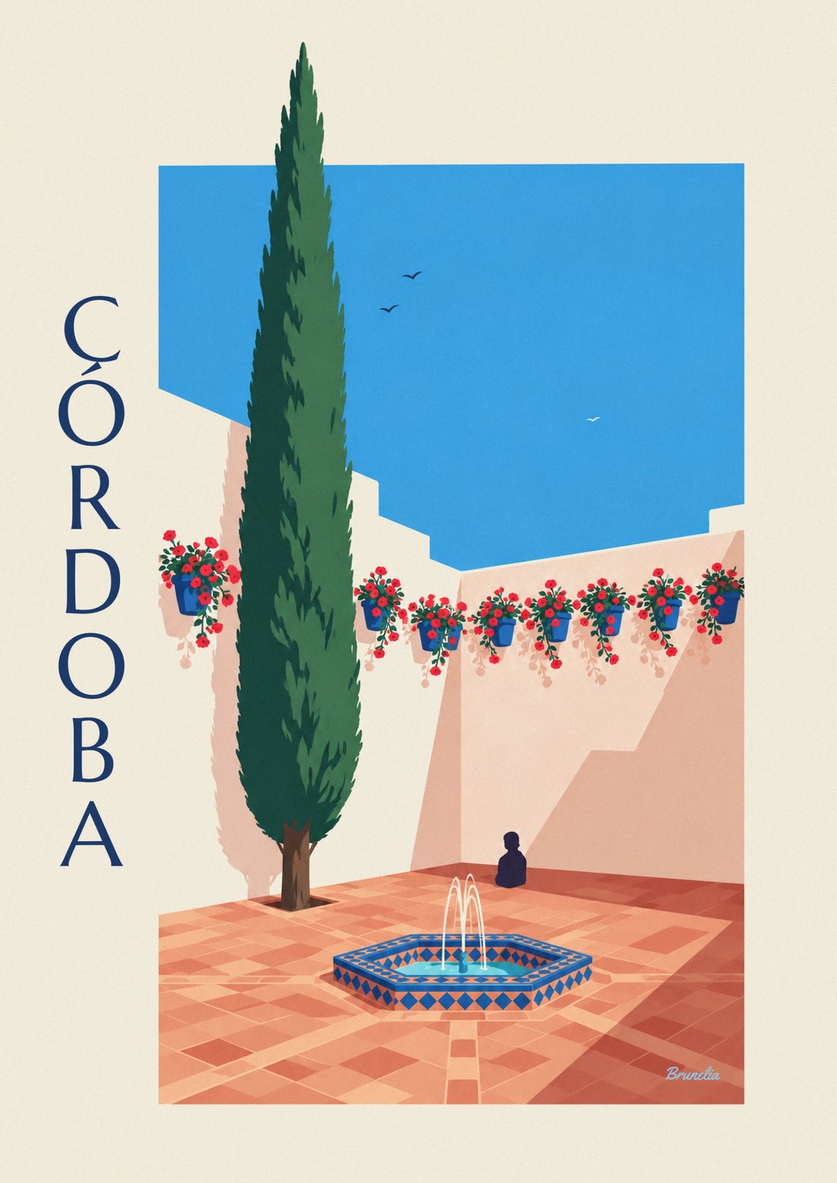 Córdoba geranium patio and fountain poster