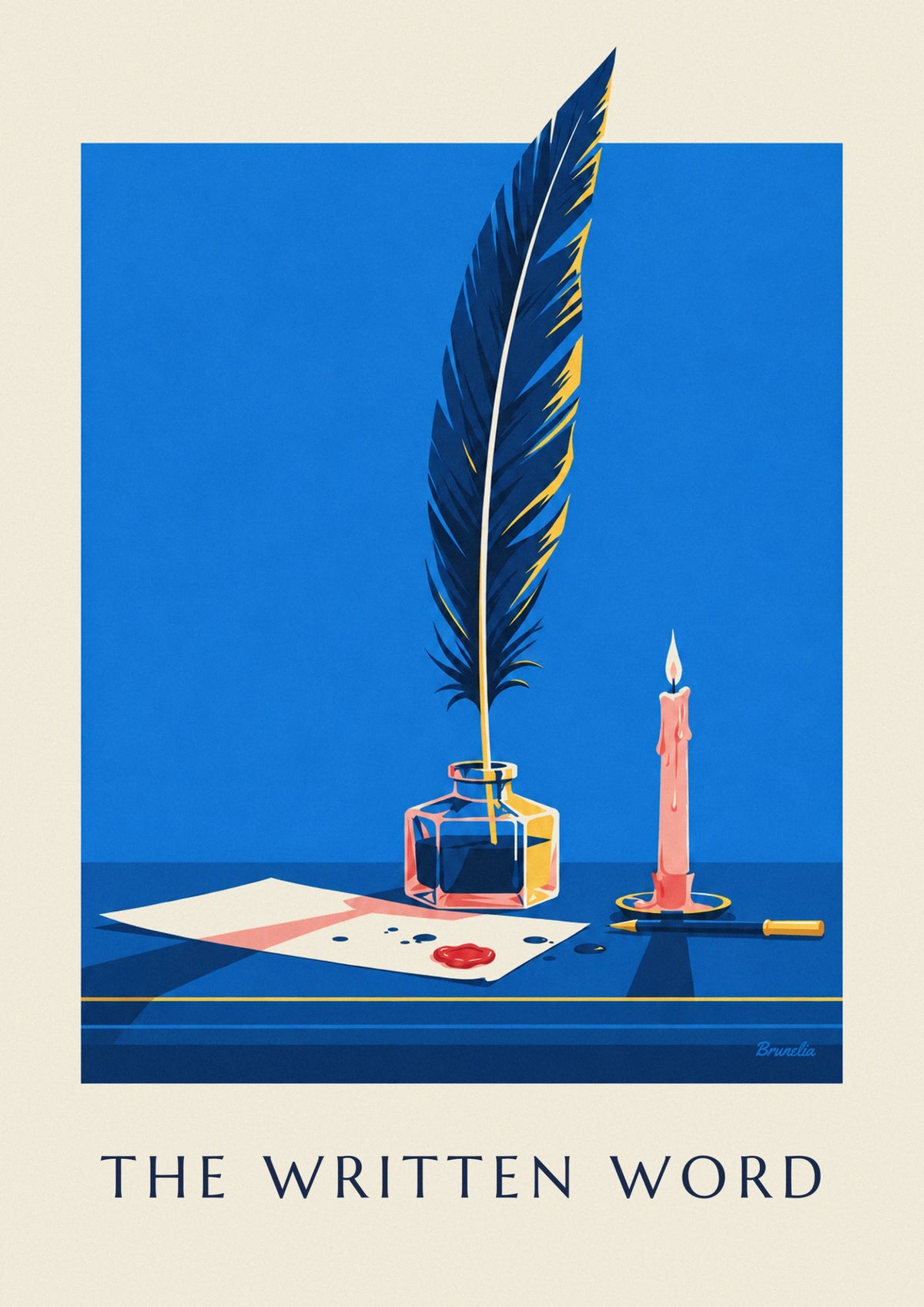 Quill and inkwell writing desk poster