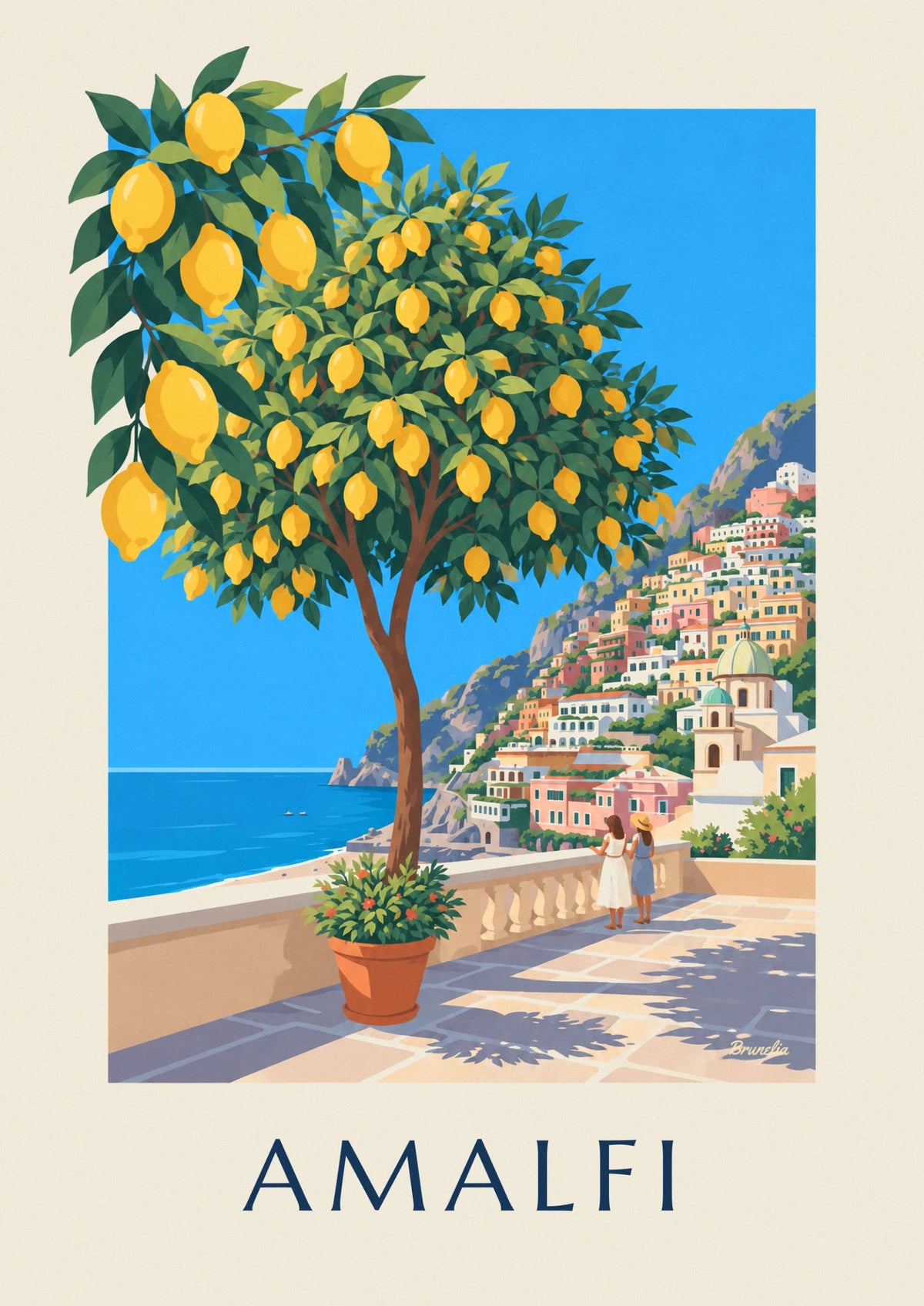 Lemons and Amalfi Coast village poster