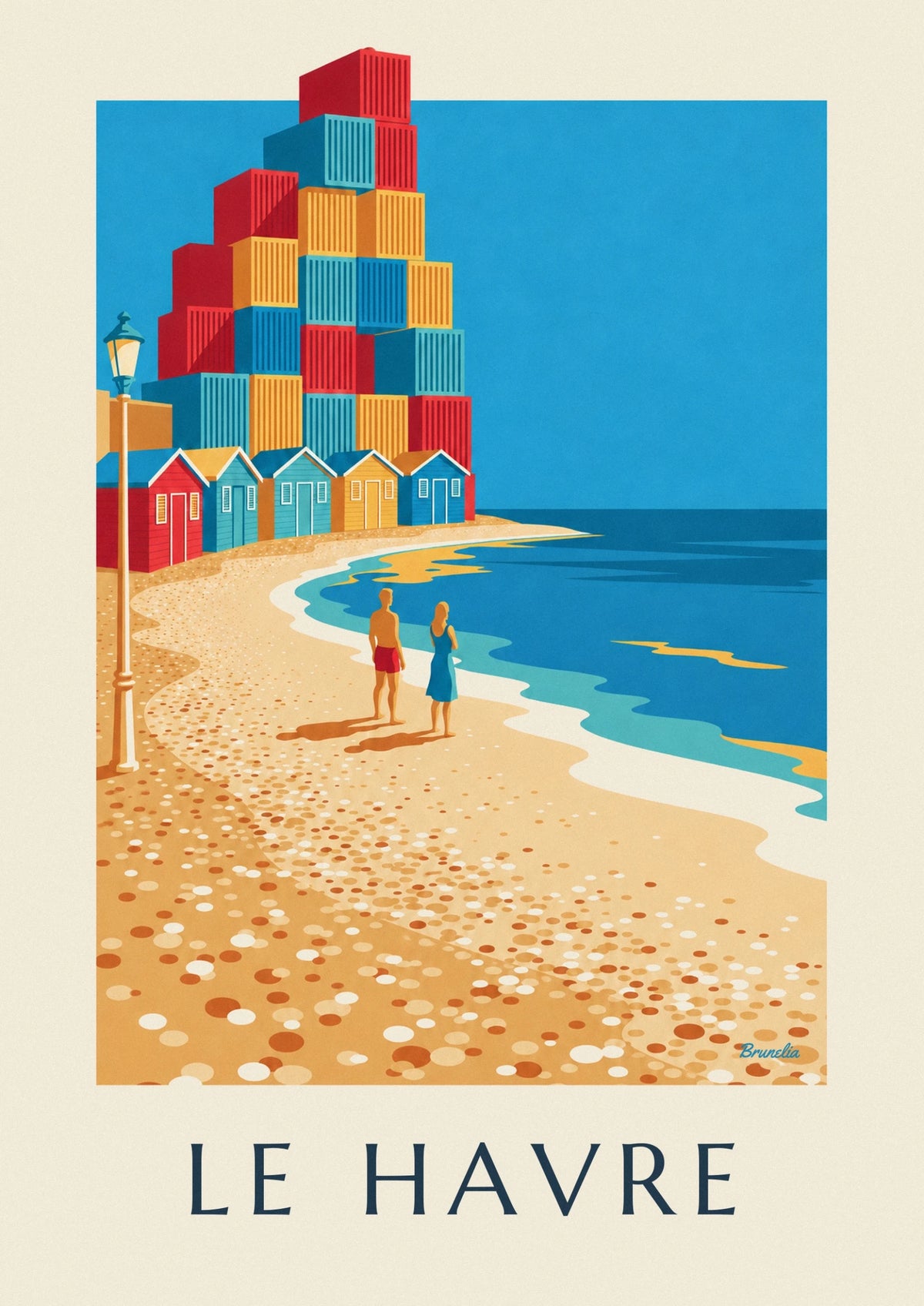 Le Havre beach huts and container arch poster
