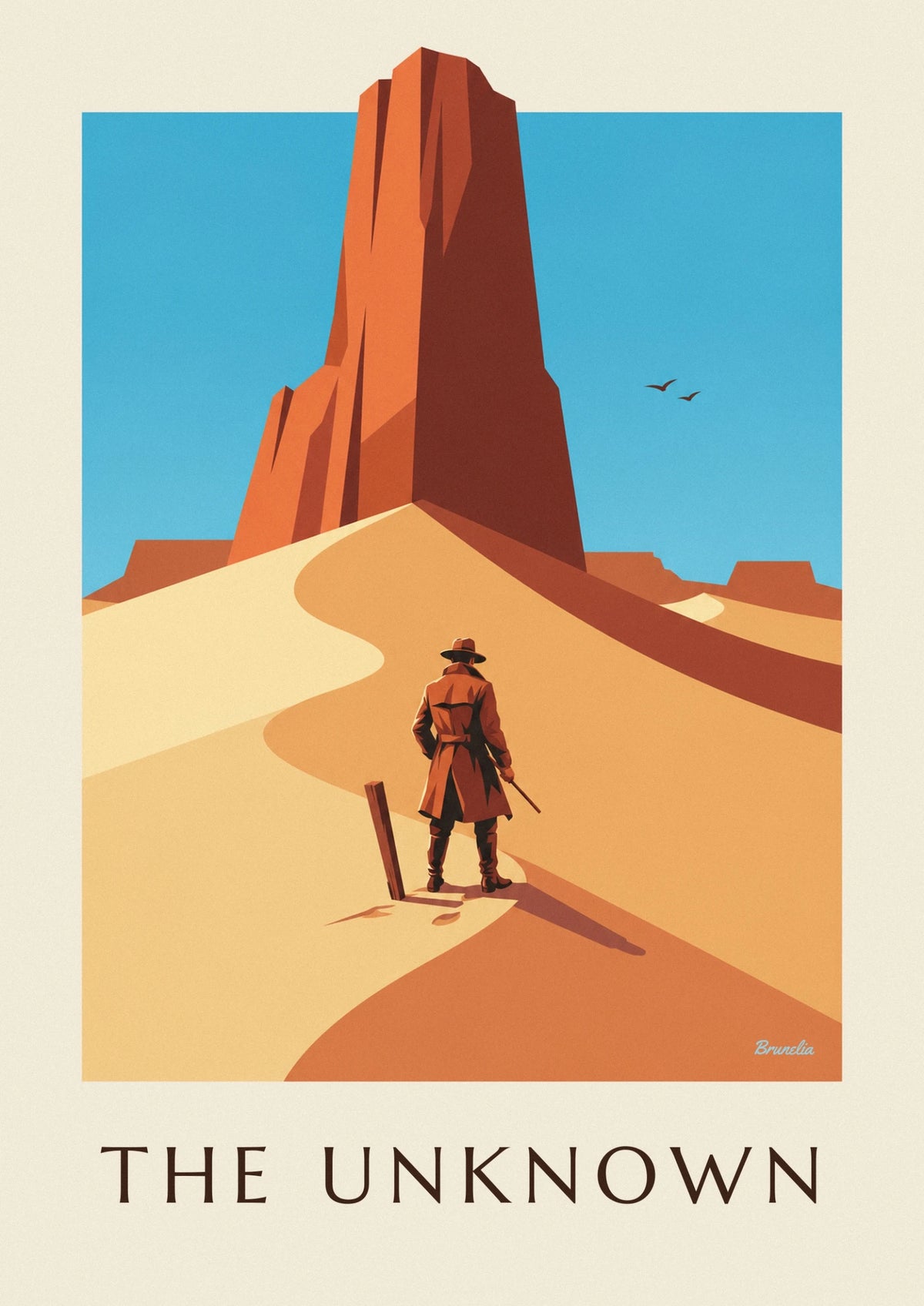 Affiche aventurier mystérieux sur une crête du désert
