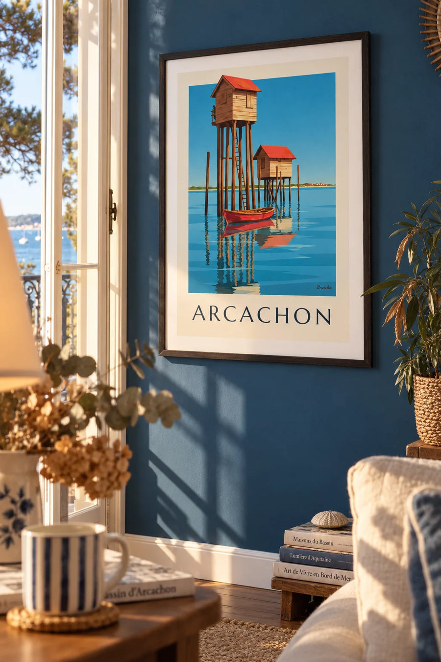 Affiche cabanes tchanquées sur pilotis dans le bassin d'Arcachon : encadrée au mur