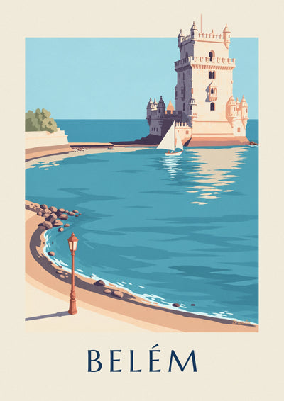 Affiche tour de Belém et voilier sur le Tage à Lisbonne : l'affiche entière