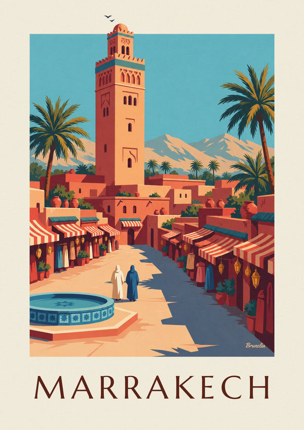 Affiche médina de Marrakech et minaret de la Koutoubia