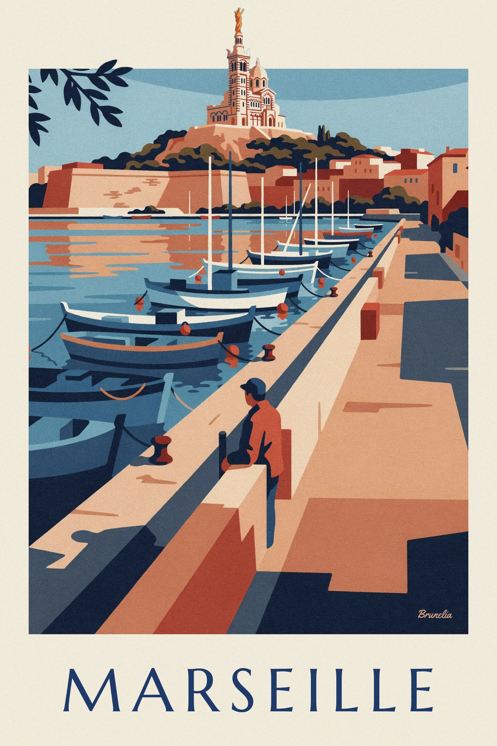 Notre-Dame de la Garde sur son rocher, au-dessus des barques amarrées