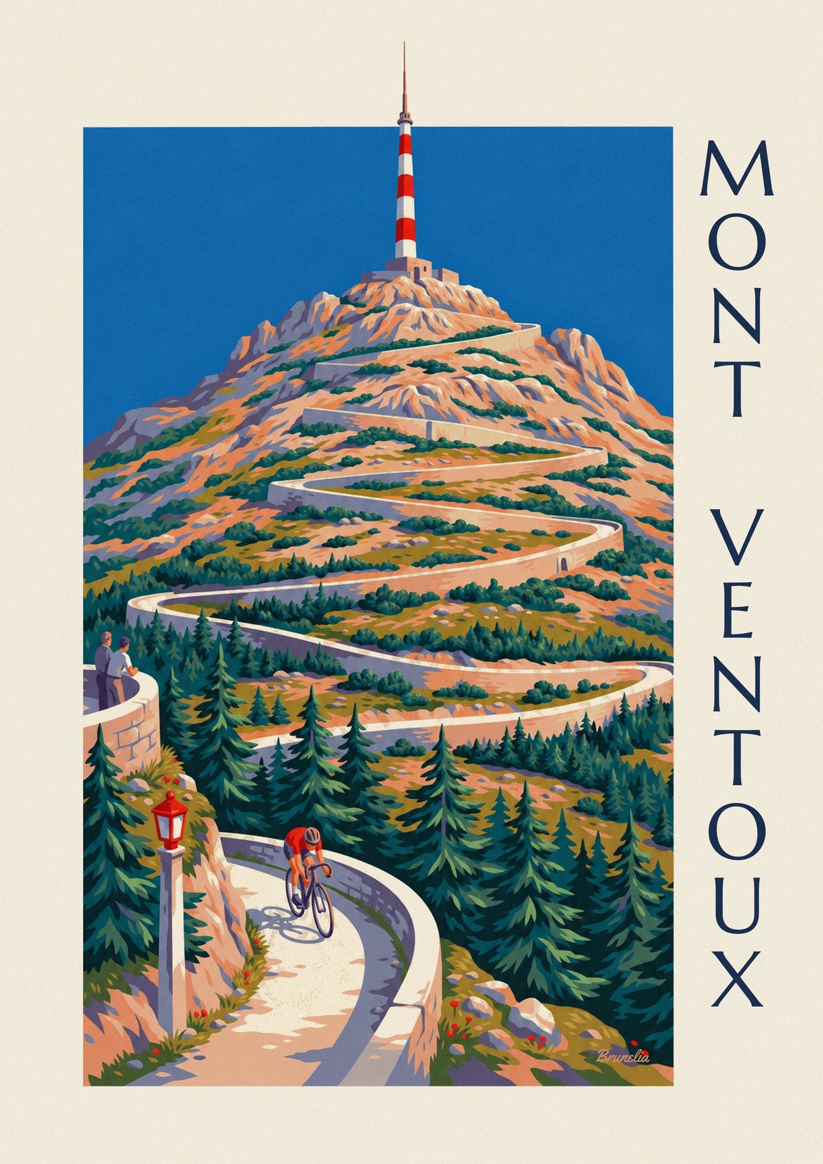 Cyclist on Mont Ventoux hairpins and antenna poster