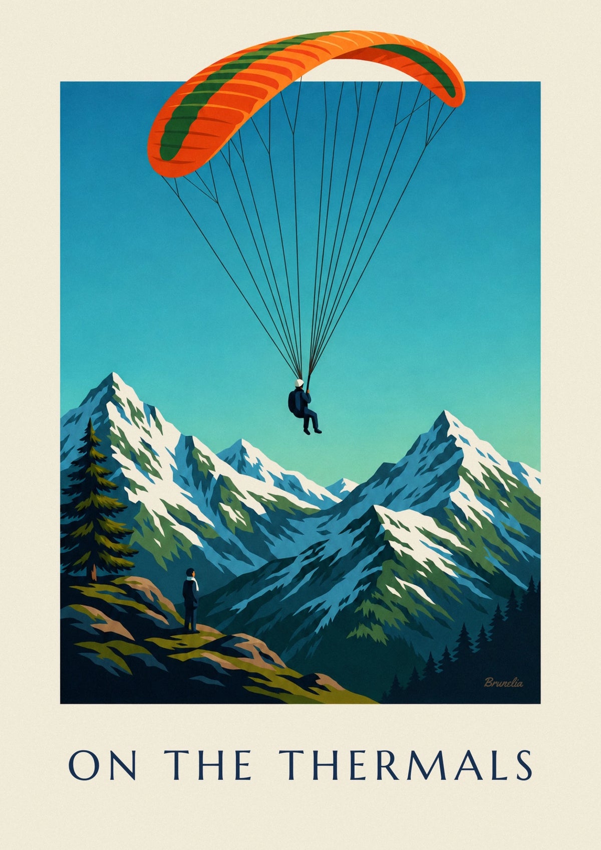 Paraglider above snowy peaks poster