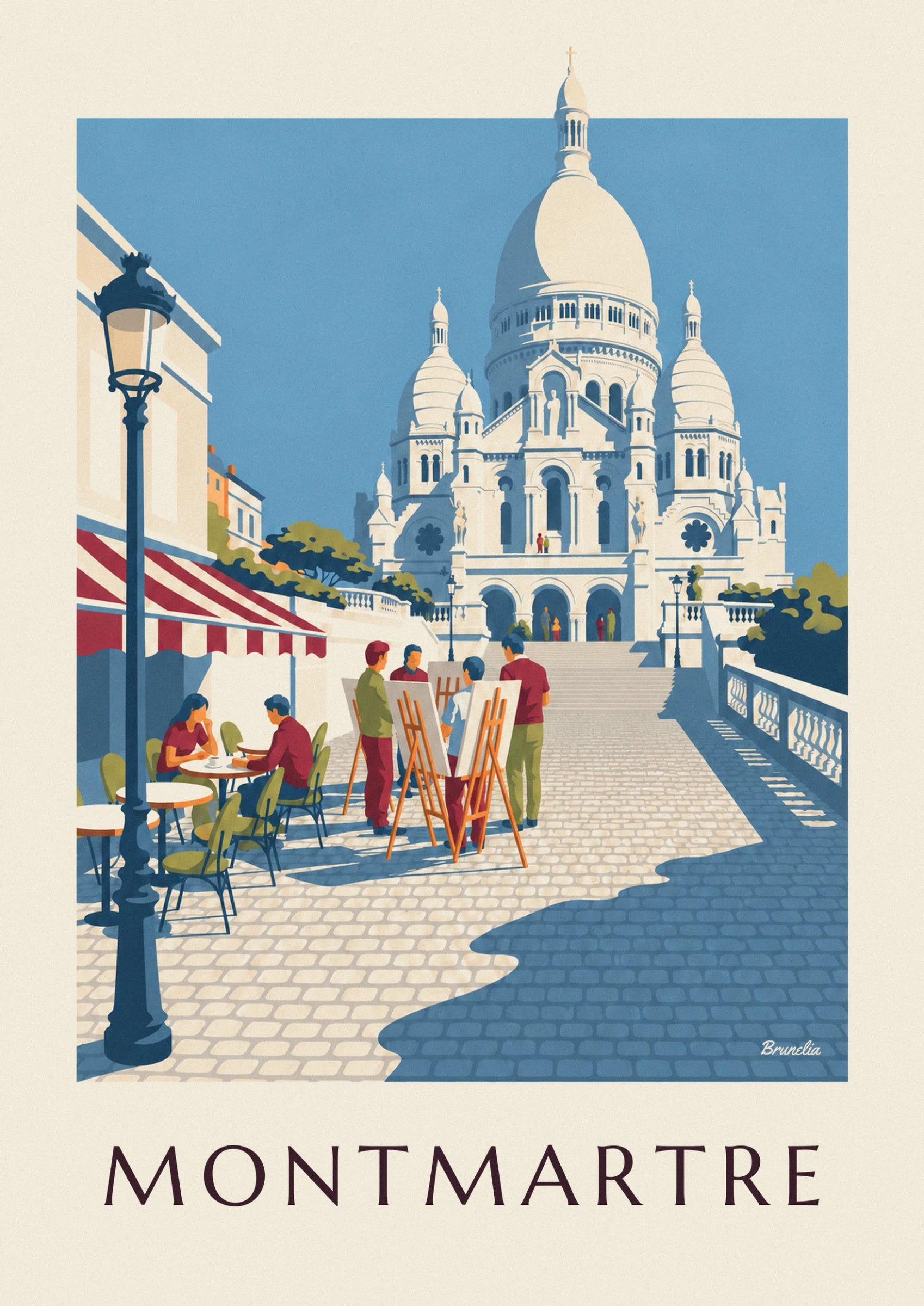 White Sacré-Cœur and its domes against a clear blue sky