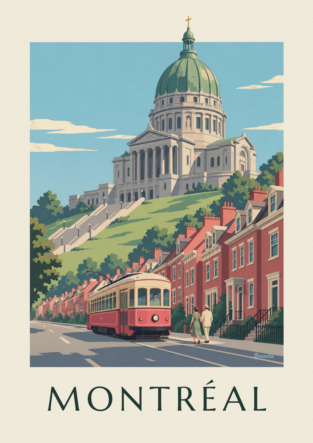 Red tram climbing to Saint-Joseph’s Oratory poster