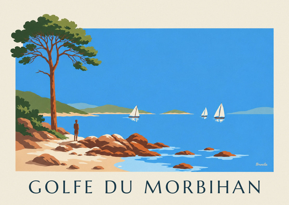 Affiche golfe du Morbihan, îles et voiliers