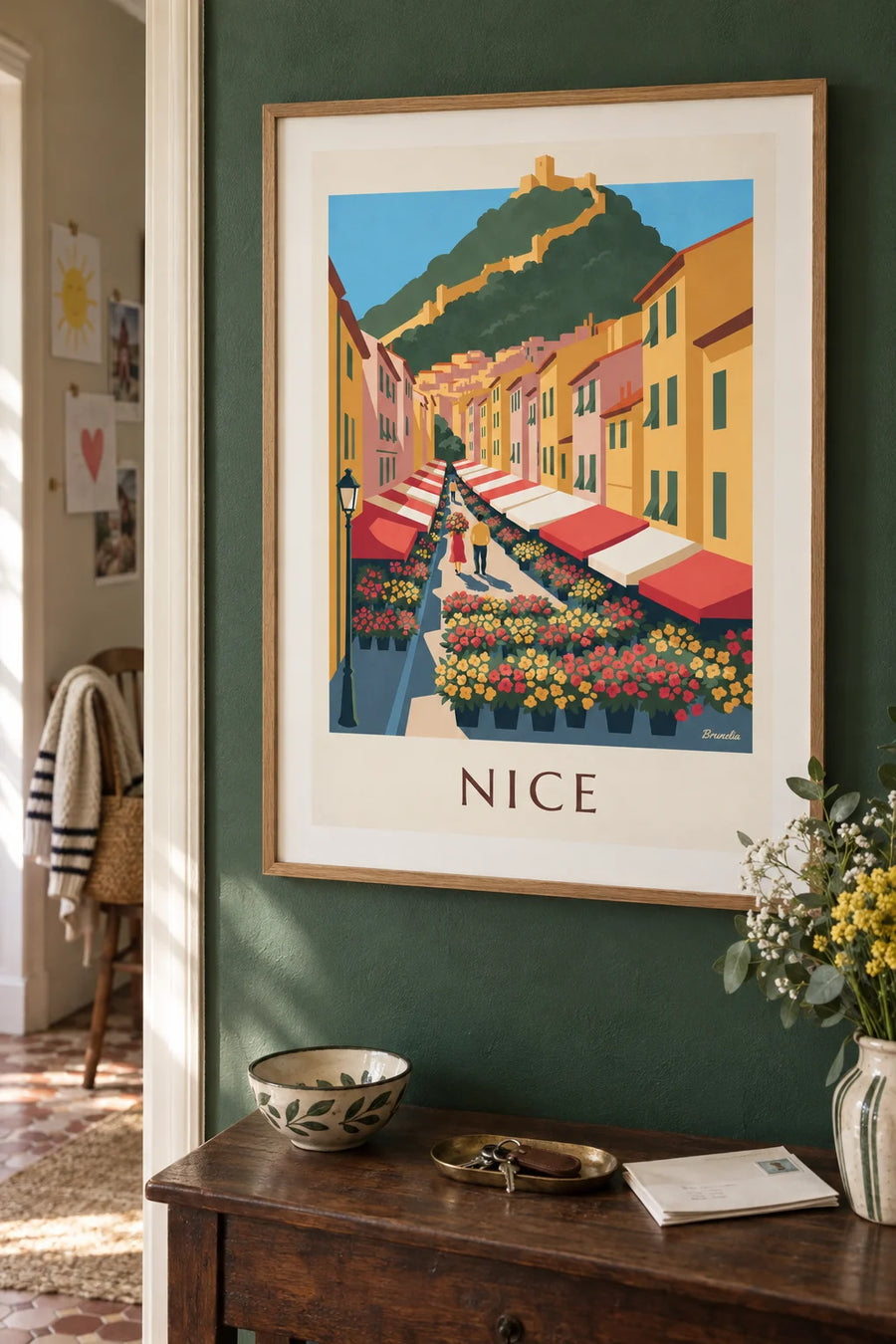 Affiche marché aux fleurs du cours Saleya à Nice : encadrée au mur