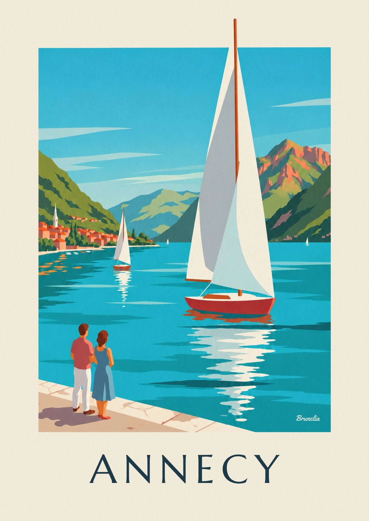 Lake Annecy sailboats below the Tournette poster