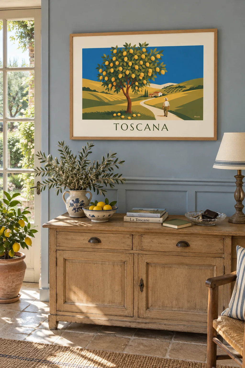 Sunlit Tuscan garden lemon tree poster on the wall