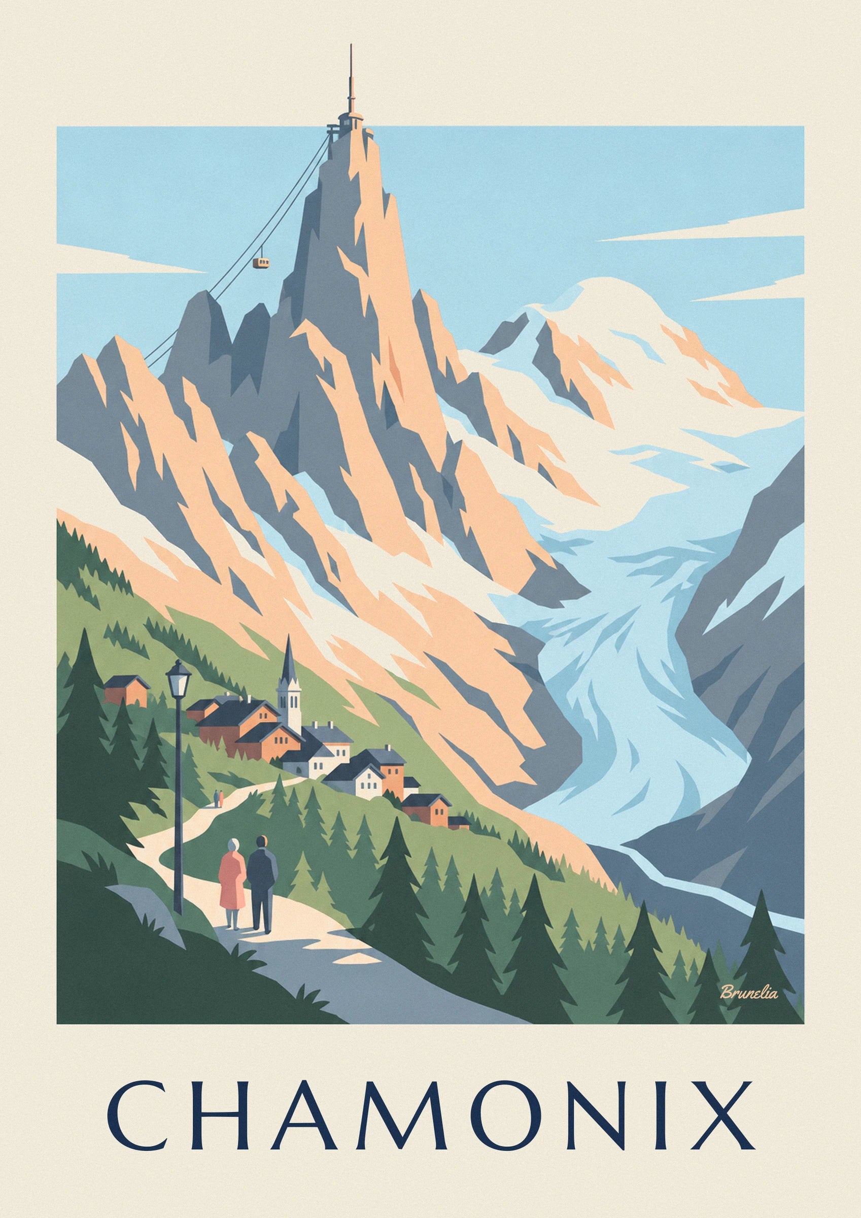 Mont Blanc massif from Chamonix poster: close-up detail