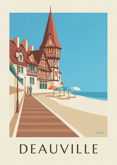 Poster of half-timbered villas and parasols on Deauville beach: the full poster