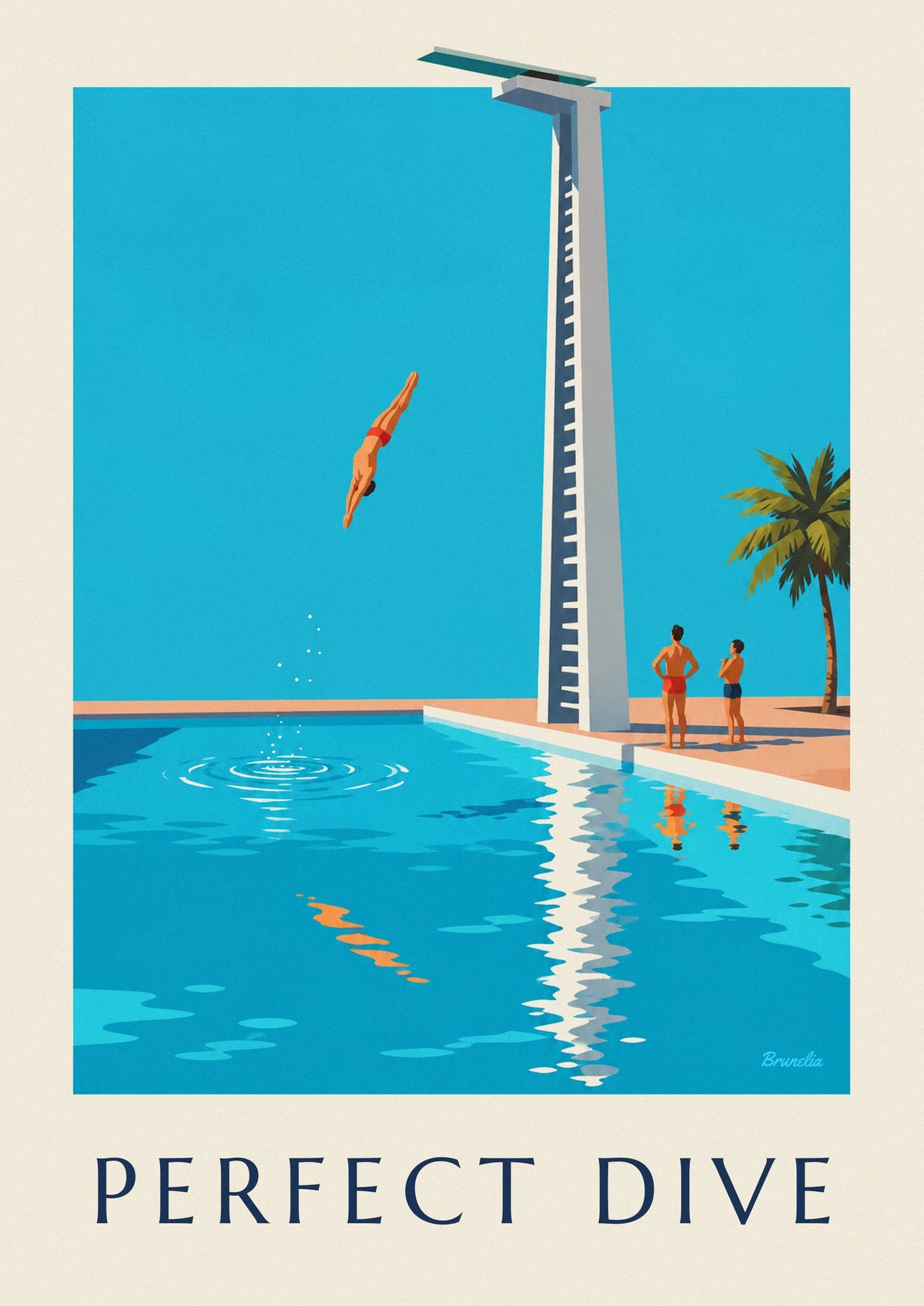 Affiche plongeur en plein plongeon au-dessus d’une piscine