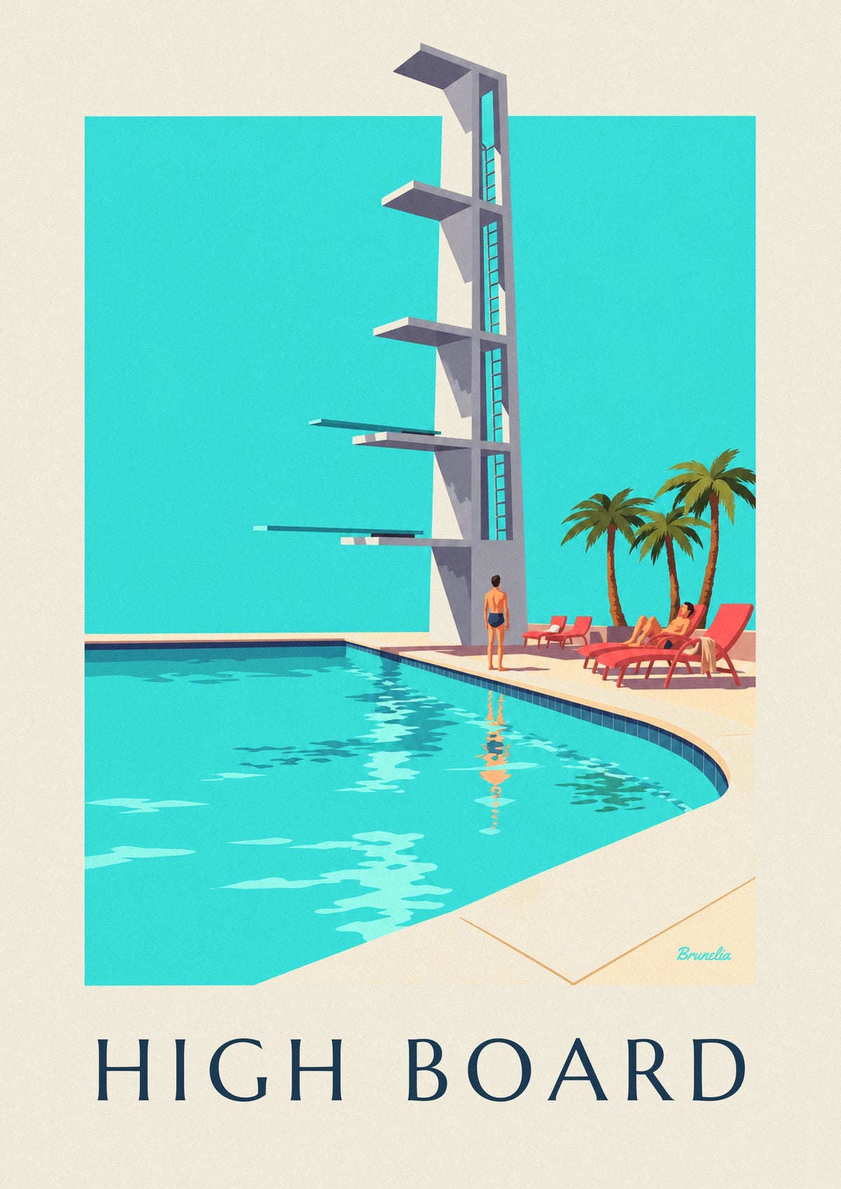 Affiche plongeoir de piscine en plein air sous le soleil