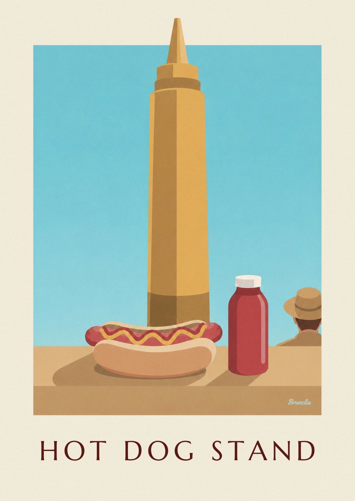 Affiche hot-dog moutarde et ketchup sur un comptoir de snack