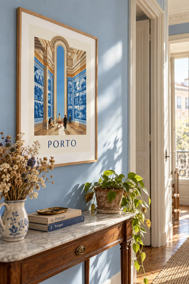 Affiche azulejos de la gare São Bento à Porto : encadrée au mur