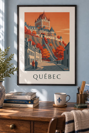 Juliste Château Frontenac syksyllä Québecissä: kehystettynä seinällä