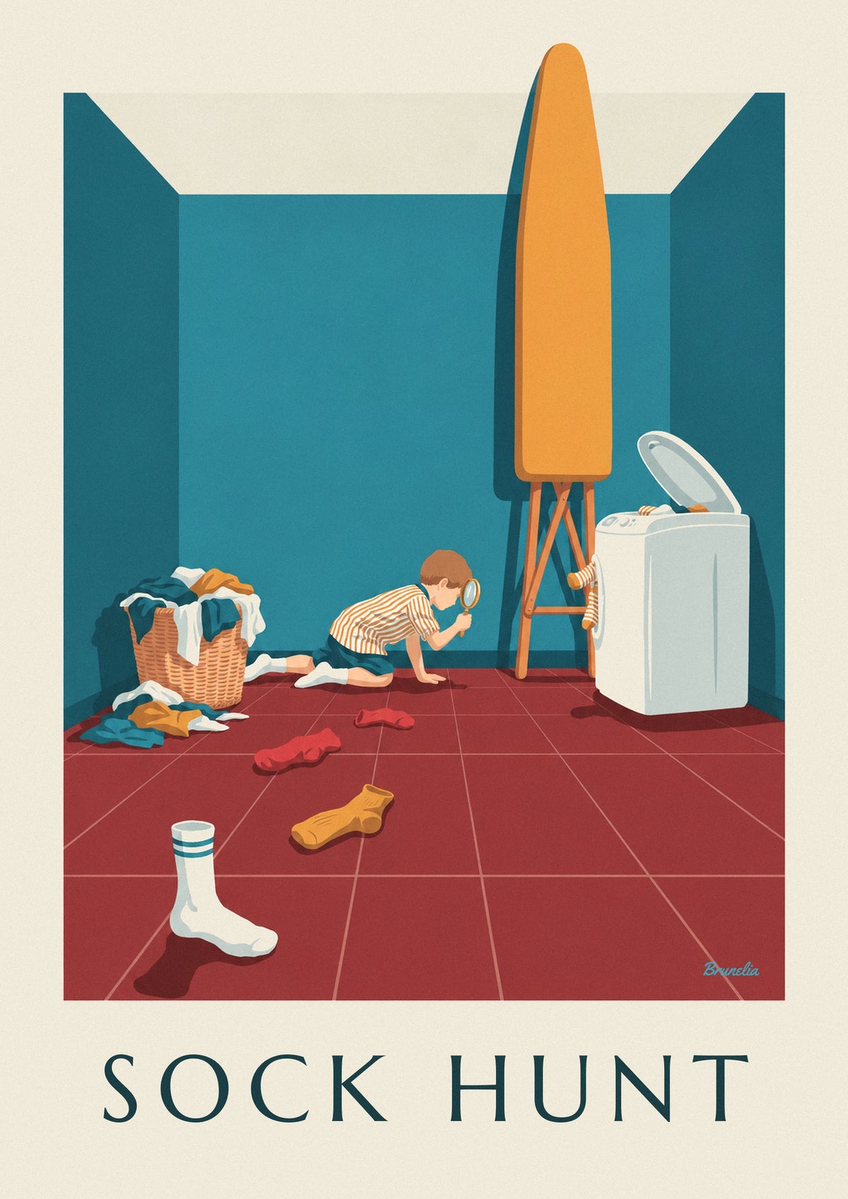 Boy with magnifying glass on the sock trail poster