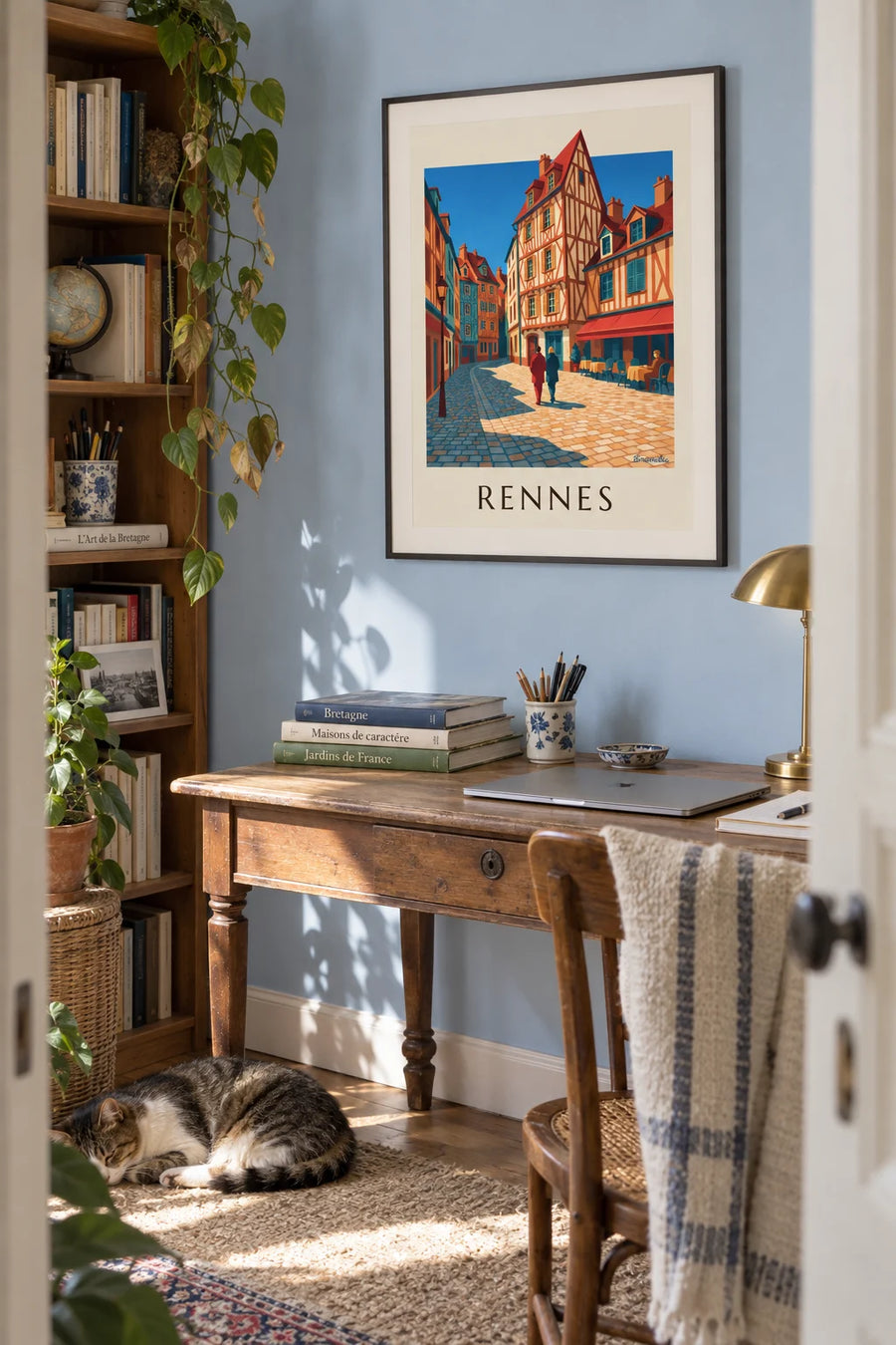 Place du Champ-Jacquet and its half-timbered houses in Rennes poster: framed on the wall