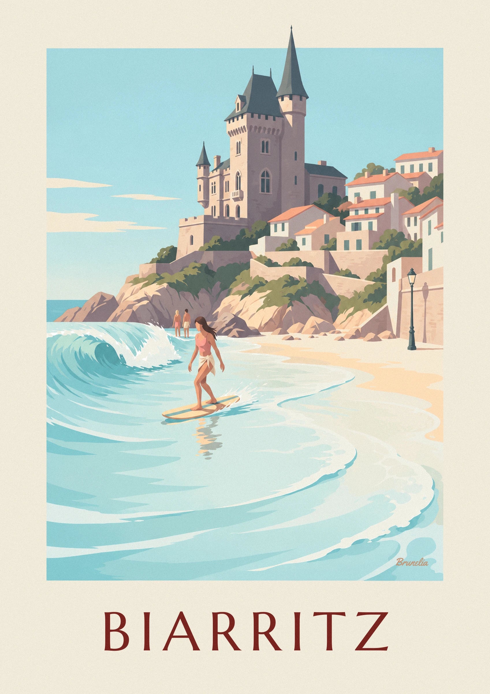 Juliste: longboard-surffaaja Biarritzin Côte des Basques -rannalla: lähikuva yksityiskohdasta