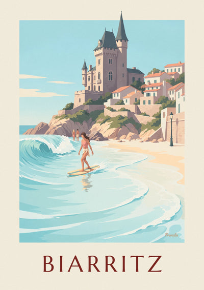 Juliste longboardaajasta Biarritzin Côte des Basques'illa: koko juliste