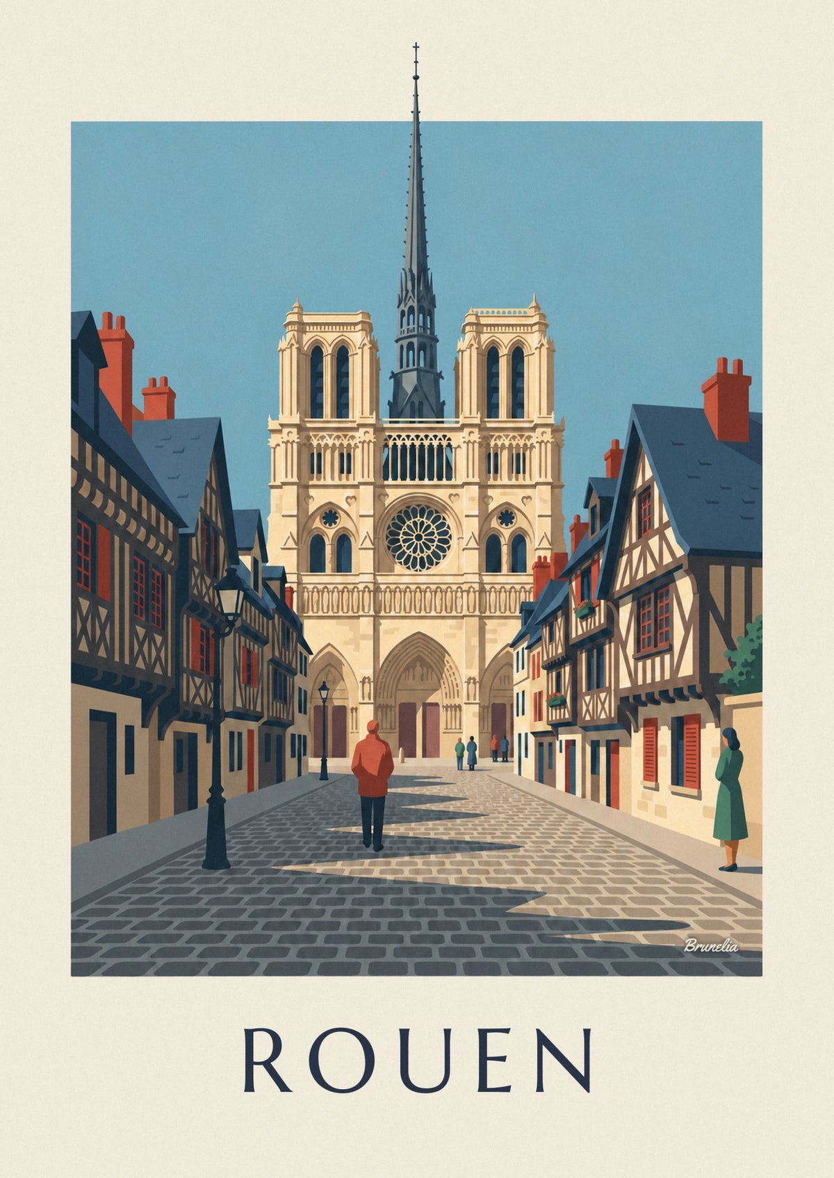 Rouen Notre-Dame cathedral and half-timbered houses poster