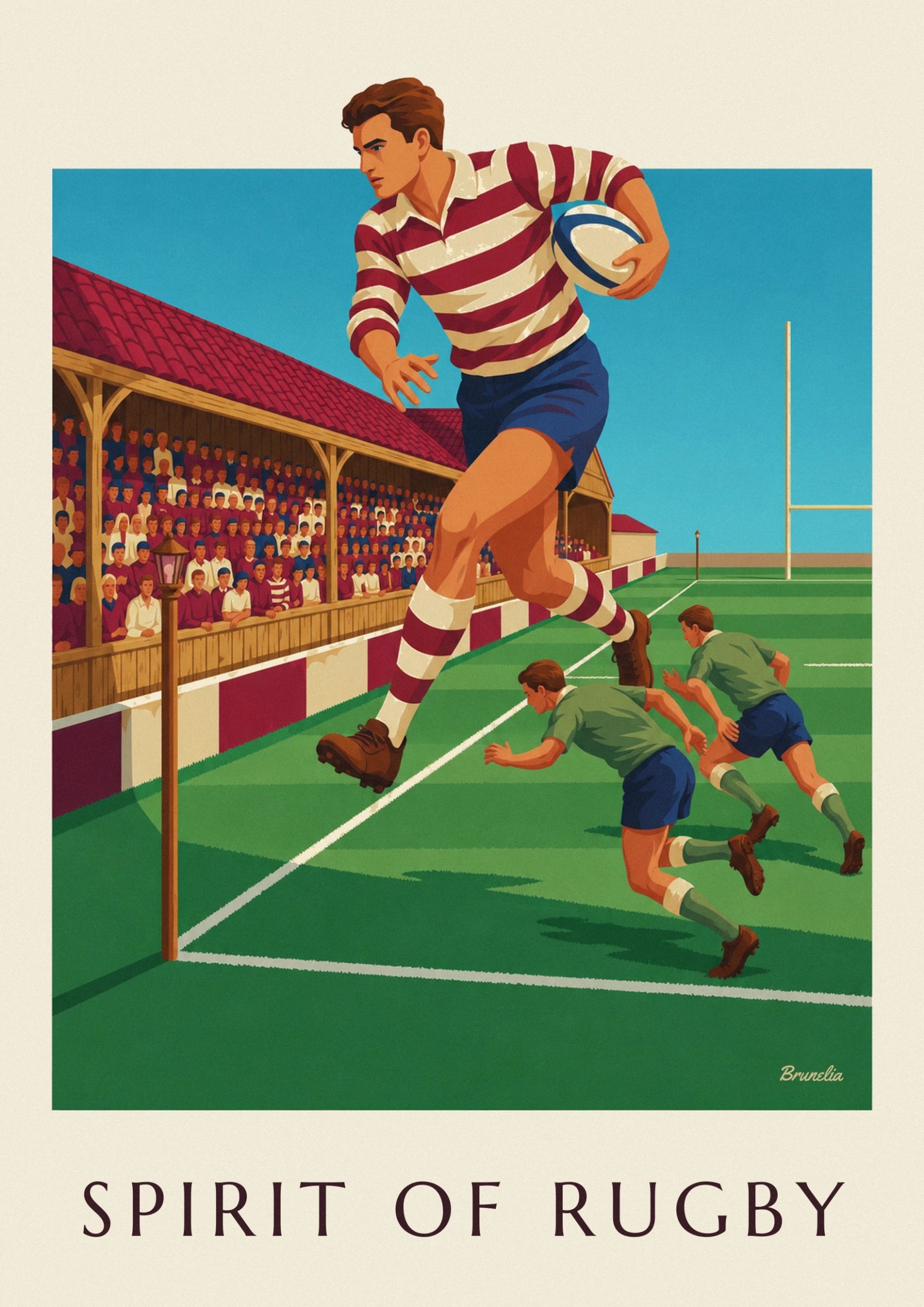 Rugby player sprinting down the touchline poster: close-up detail