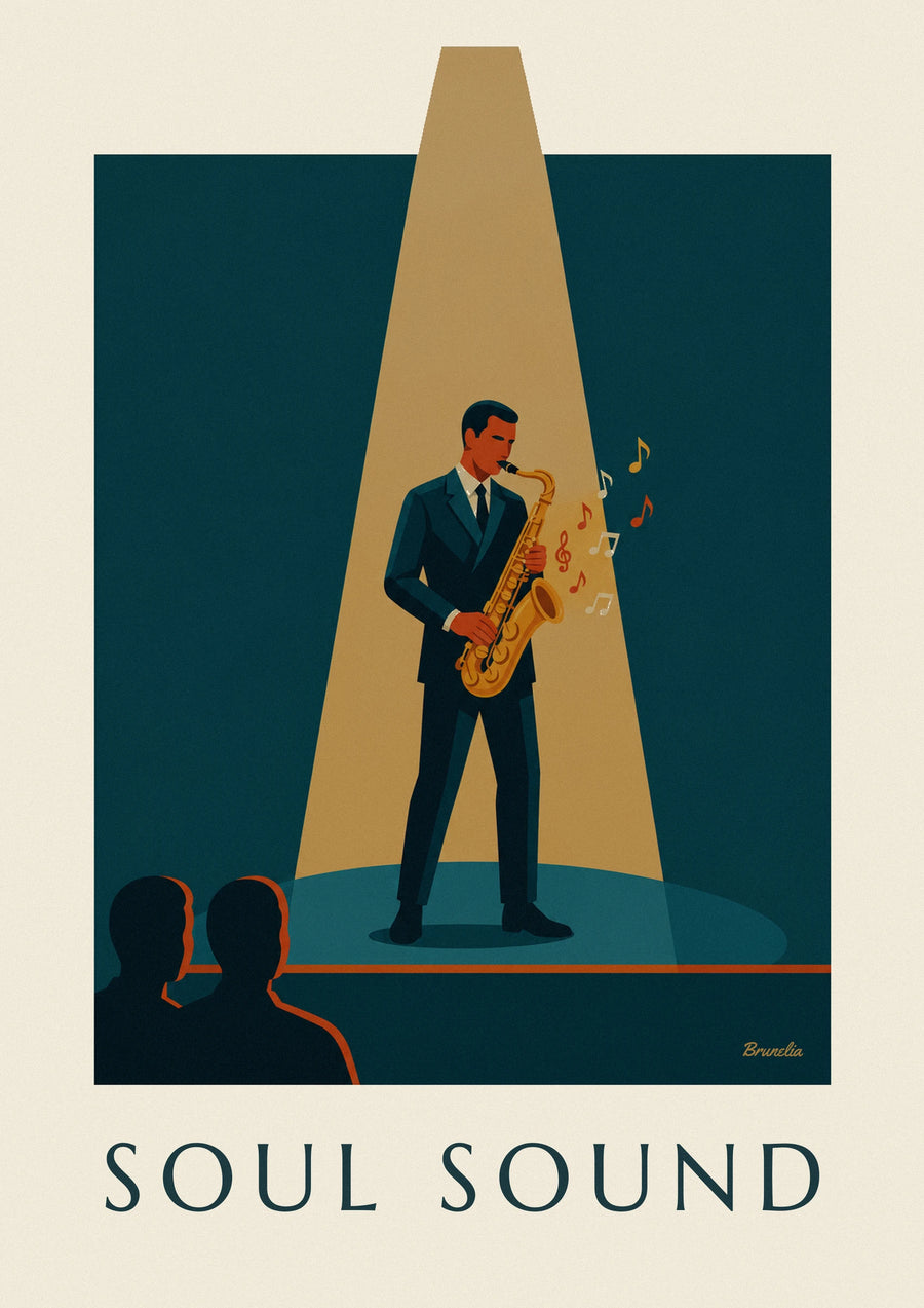 Juliste kultainen saksofoni valokeilassa, jazz
