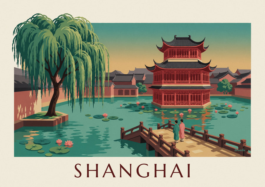 Yuyuan-puutarhan teehuone Shanghaissa -juliste