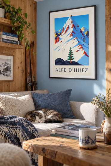 Poster of the Pic Blanc summit and cable car at Alpe d’Huez: framed on the wall