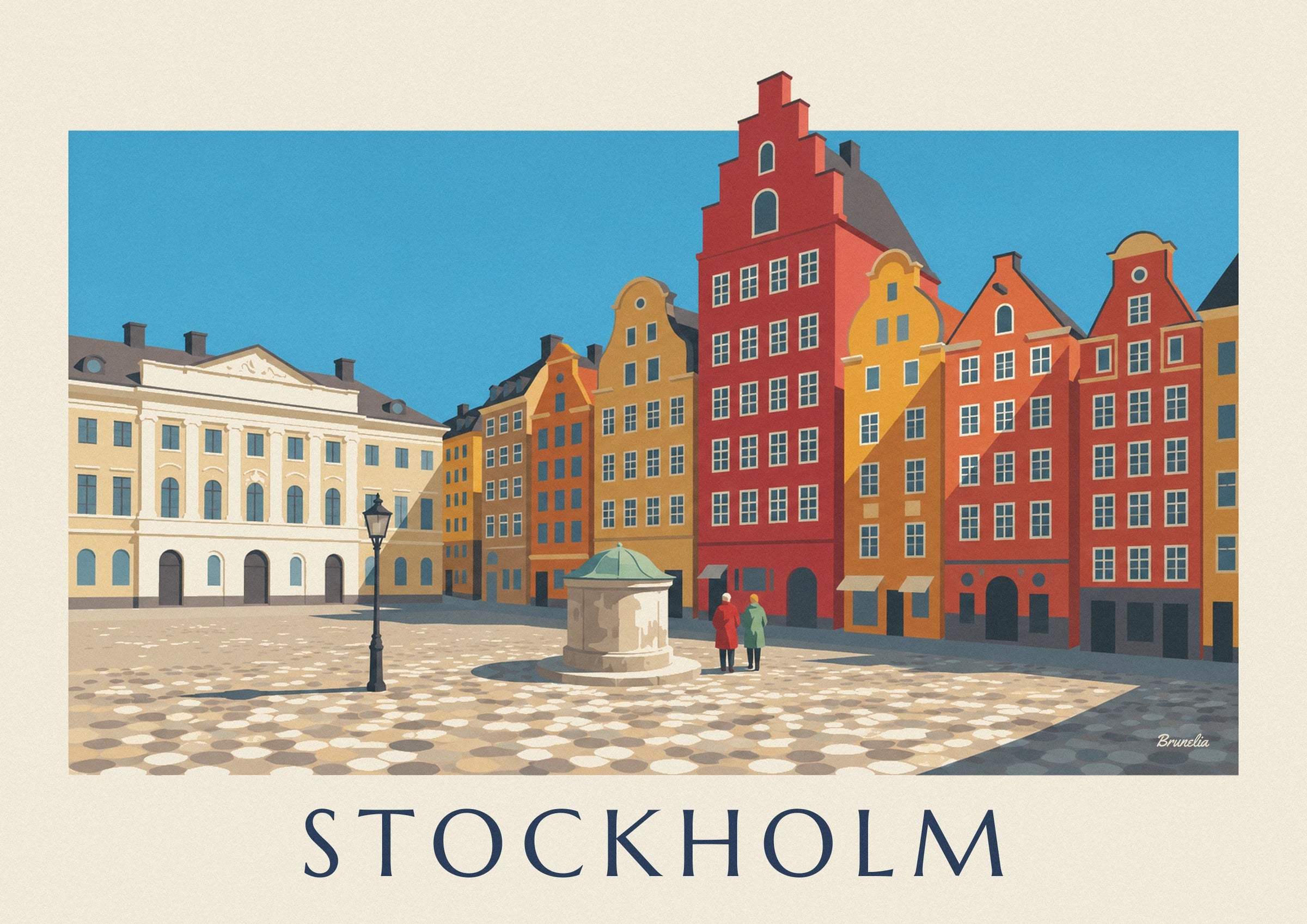 Affiche façades colorées de Stortorget dans Gamla stan à Stockholm : détail en gros plan