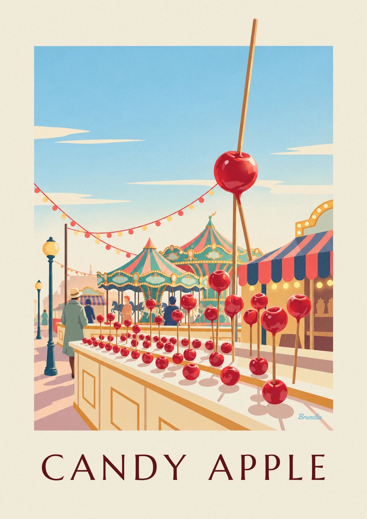 Candy apple at a fairground stand poster
