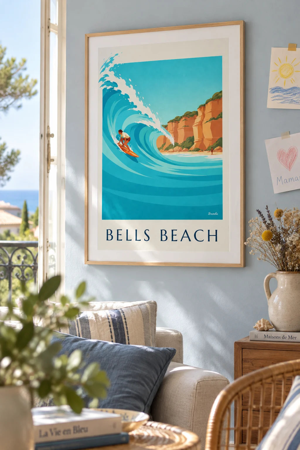 Surffaaja Bells Beachin aallolla Australiassa -juliste seinällä